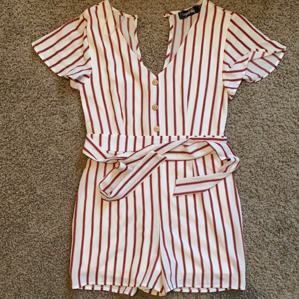 red/white stripe romper